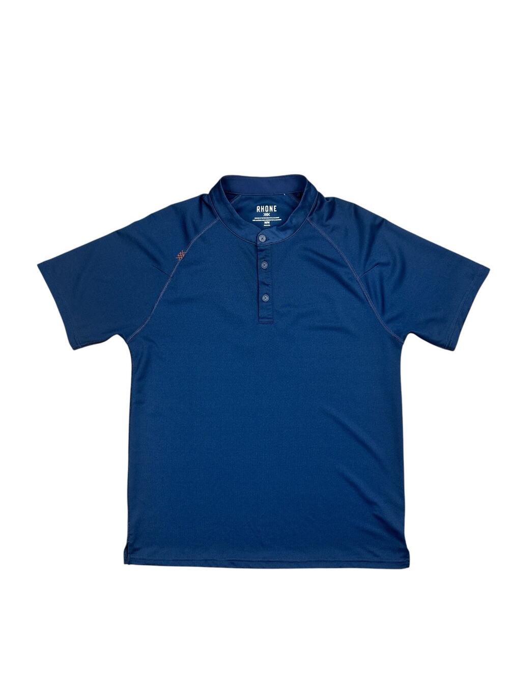 Rhone Mesh Knit Short Sleeve Performance Henley Navy — Size Medium